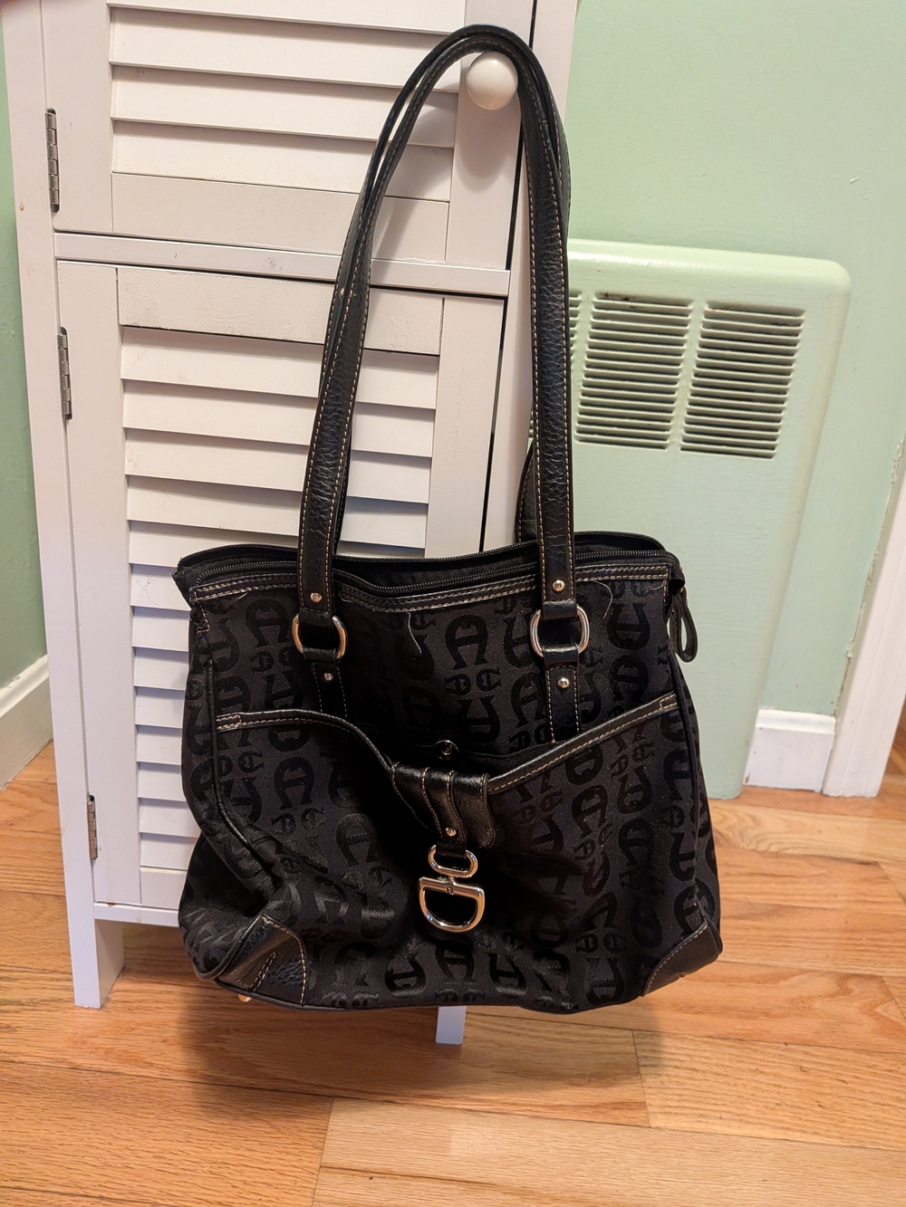 Etienne Aigner Black Signature Shoulder Bag with Buckle Accent